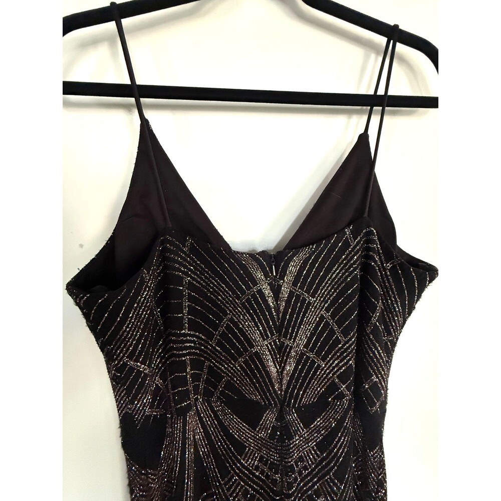 B&A Betsy & Adam Beaded Art Deco Evening Gown Black Formal Maxi Dress Sz 16 Glit - Picture 3 of 11